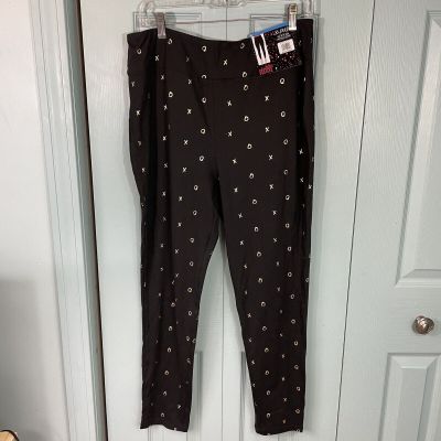 Feeling Festive Valentine’s Day X’s And O’s Black Gold Leggings Women’s XL NEW